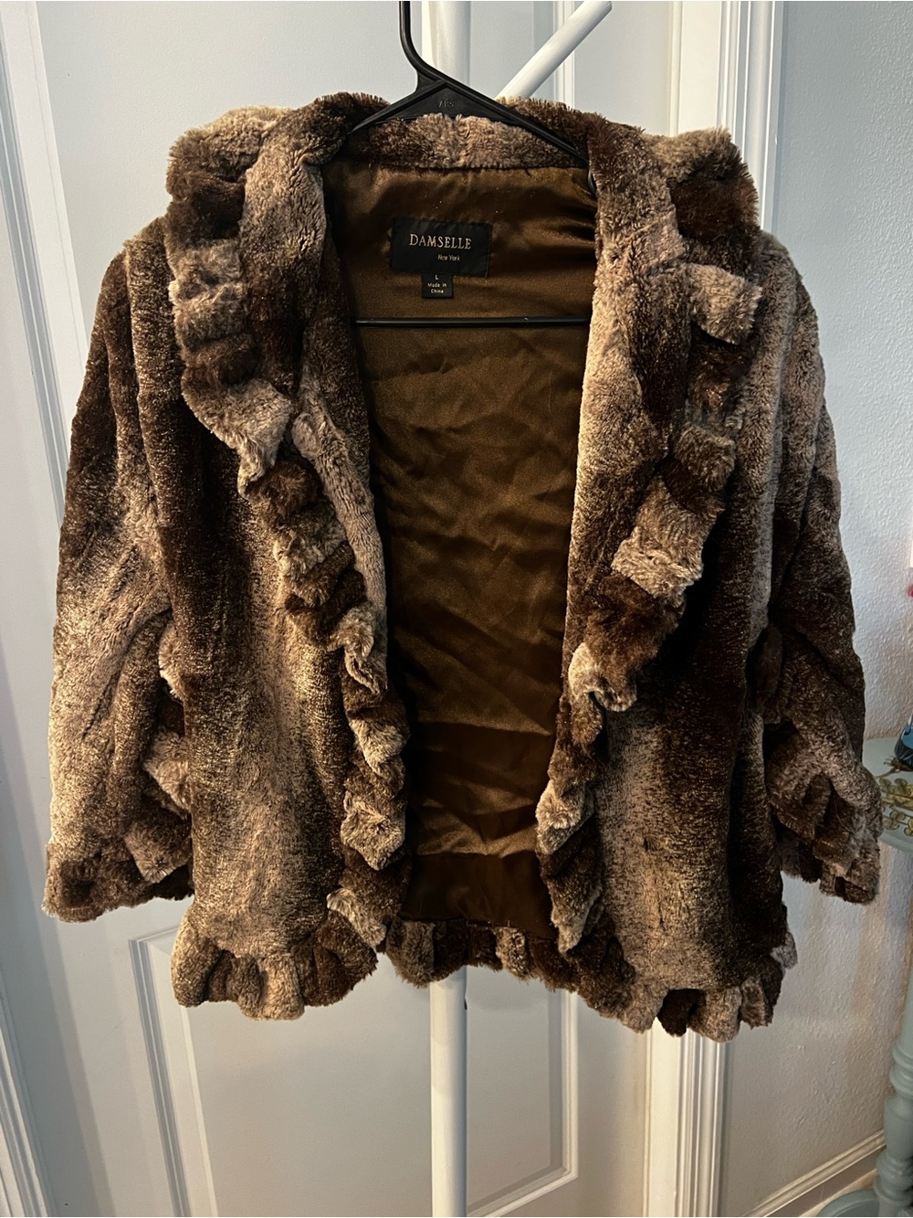 Brown Faux Fur Ruffle Jacket